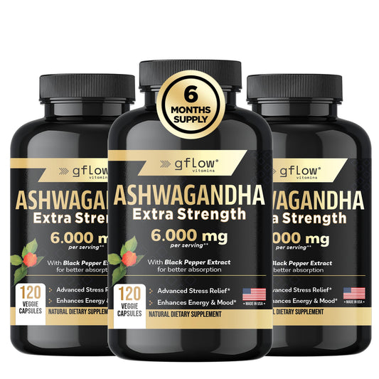 Gflow Ashwagandha supplements for women and men - 6000 mg per serving, pack of 3