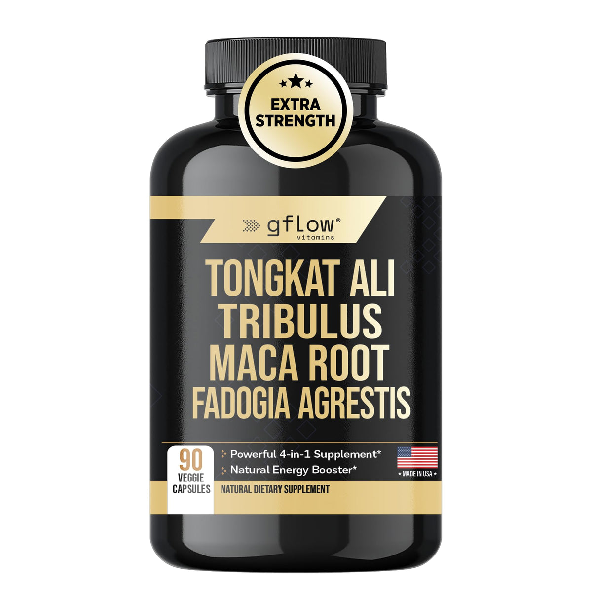 Gflow Vitamins Tongkat Ali Extra Strength formula bottle for men and women