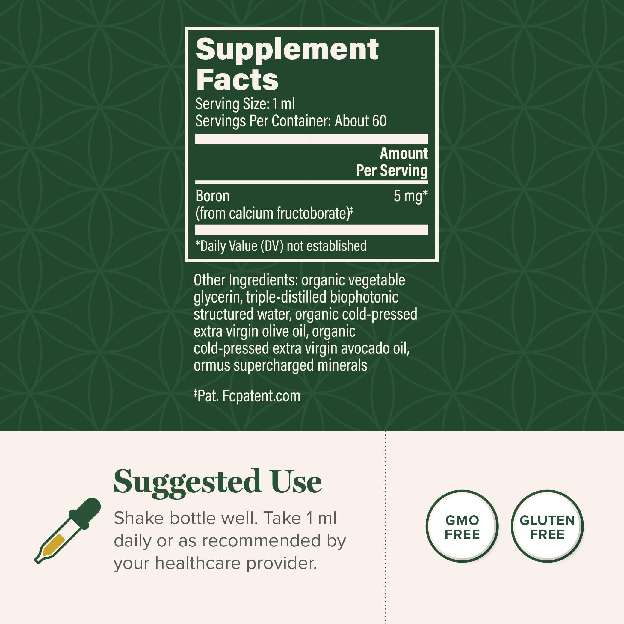 Close-up of boron supplement label