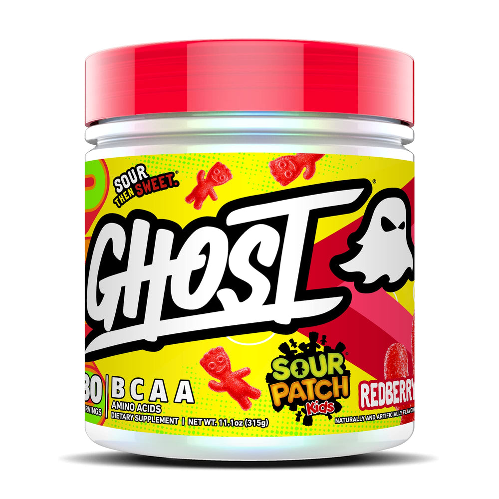 GHOST BCAA Powder Sour Patch Kids Redberry canister front view