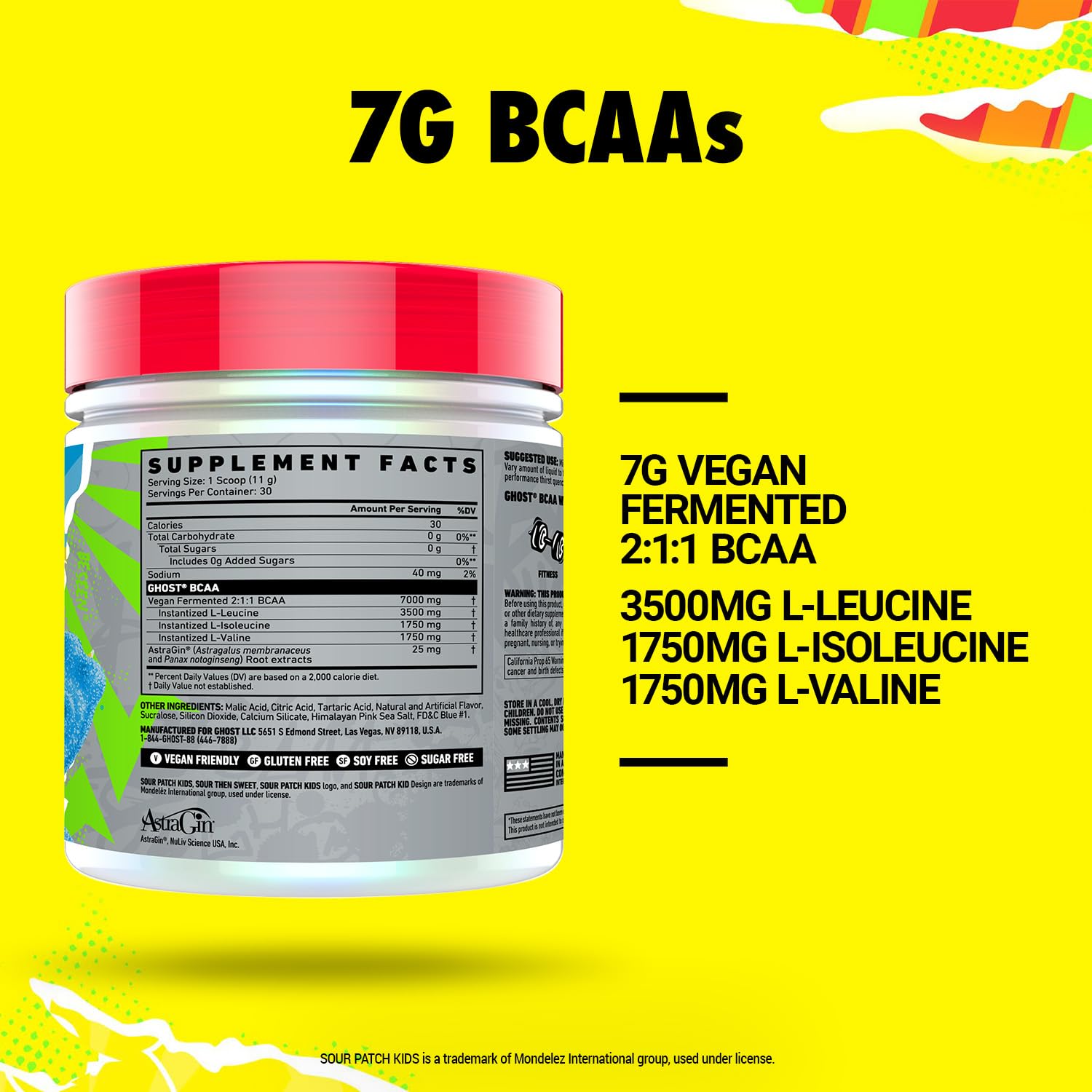 GHOST BCAA Powder bottle with Astragin and transparent label