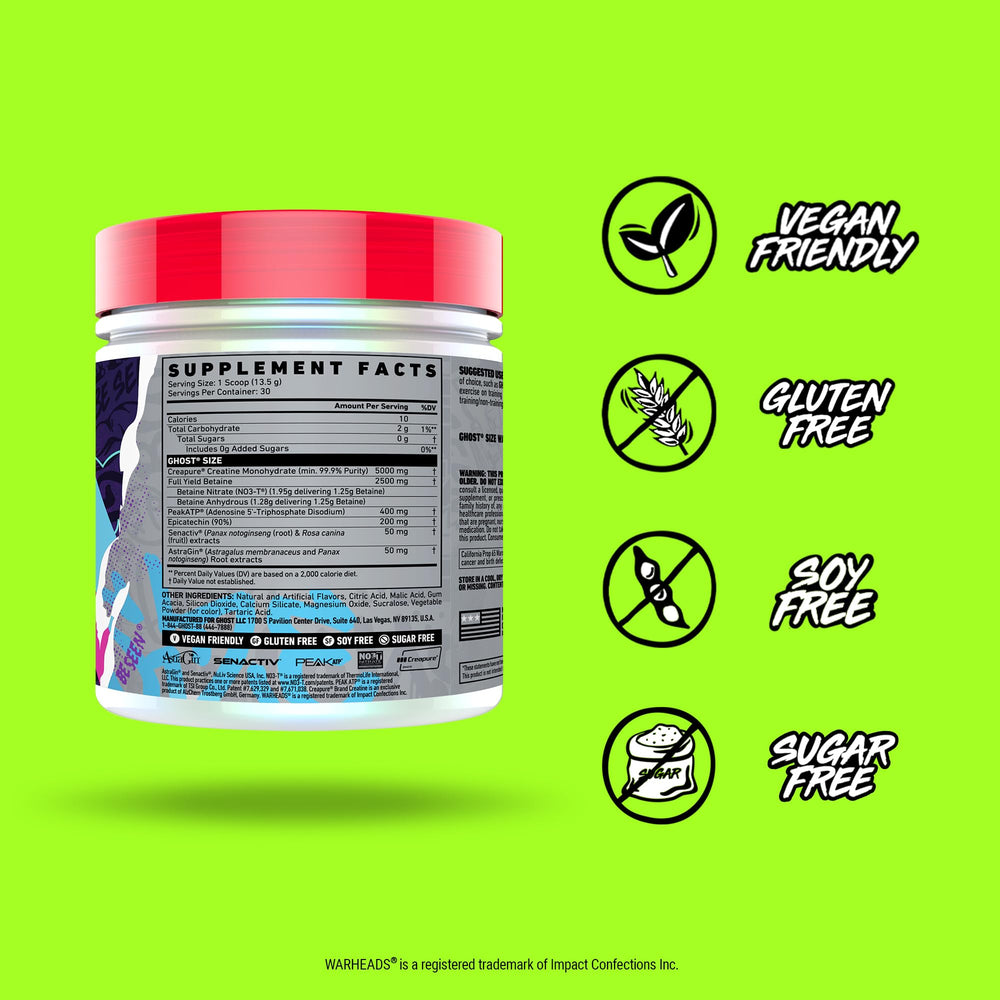 GHOST Size V3 ingredient panel highlights PeakATP and Epicatechin for workout-focused support.