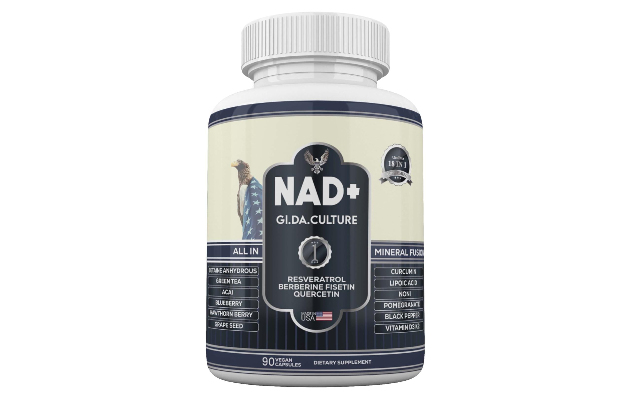 GI.DA. Culture NAD+ NMN capsules bottle – USA made, 90-count, hero image