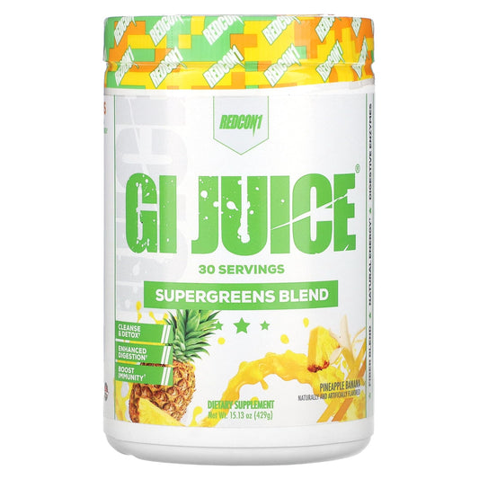 GI Juice Digestive Enzymes bottle labeled Pineapple Banana flavor