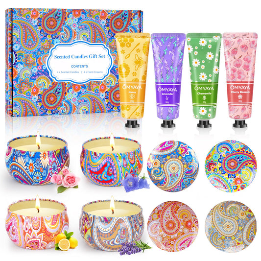 Gift set for women with 4 hand creams and 4 scented candles