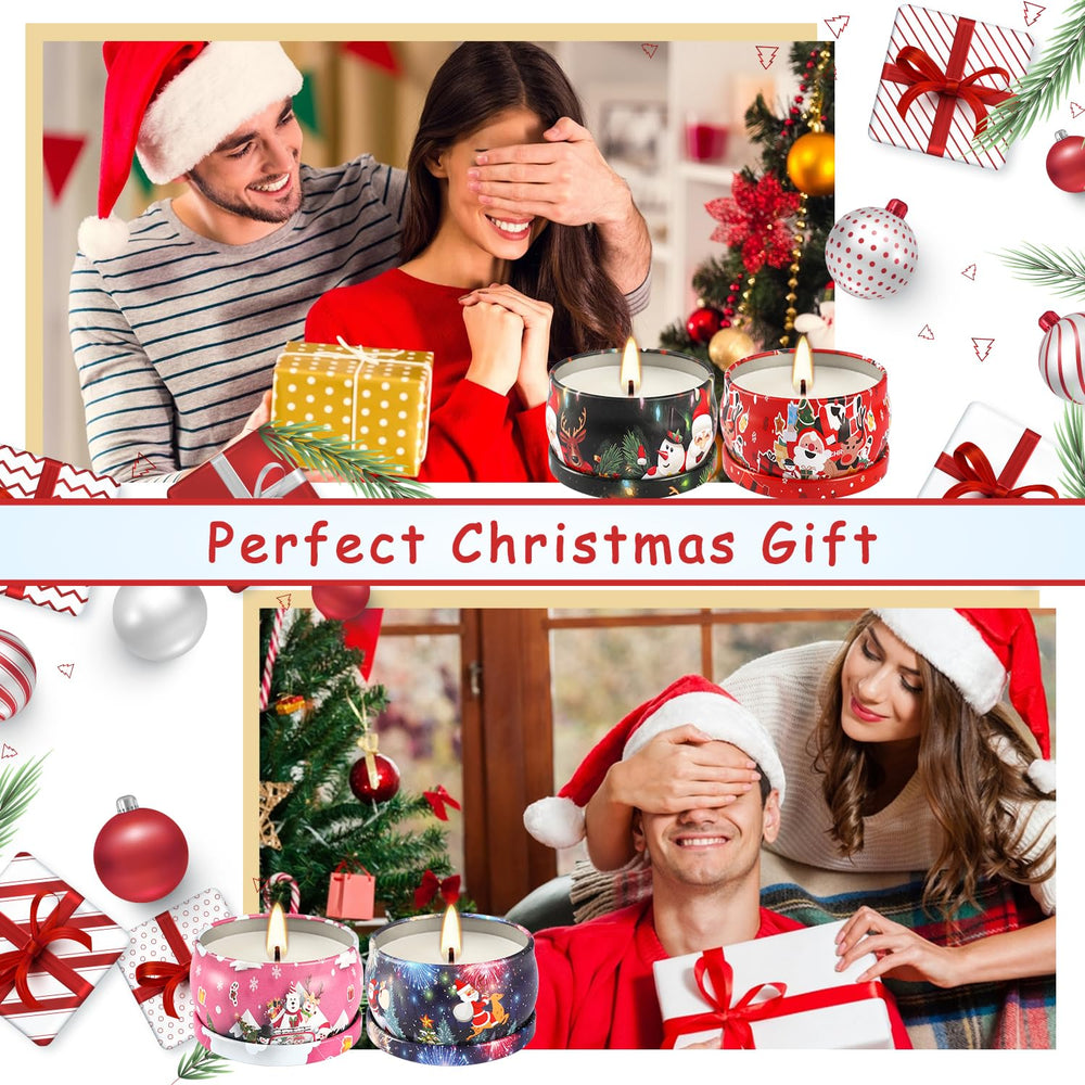 Red Merry Christmas gift box holding 24 tins