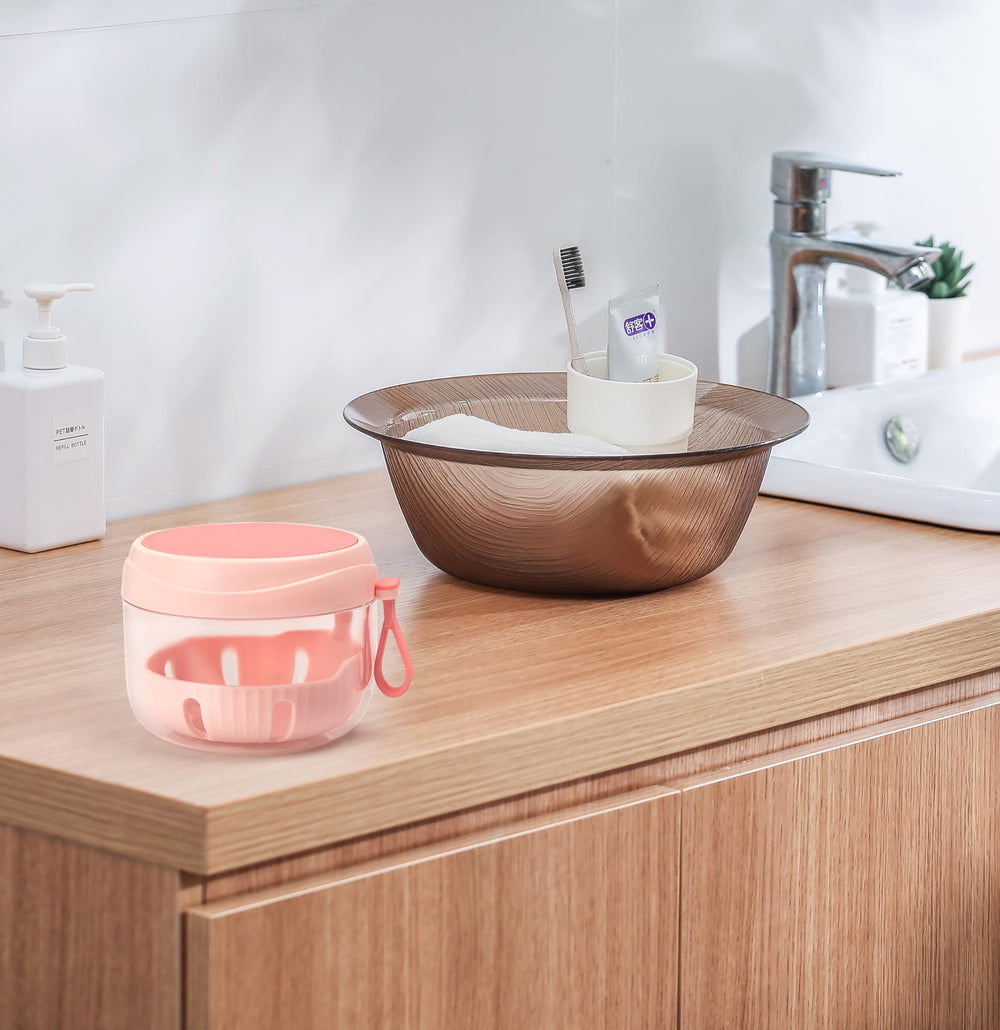 Gift-ready pink denture case with packaging