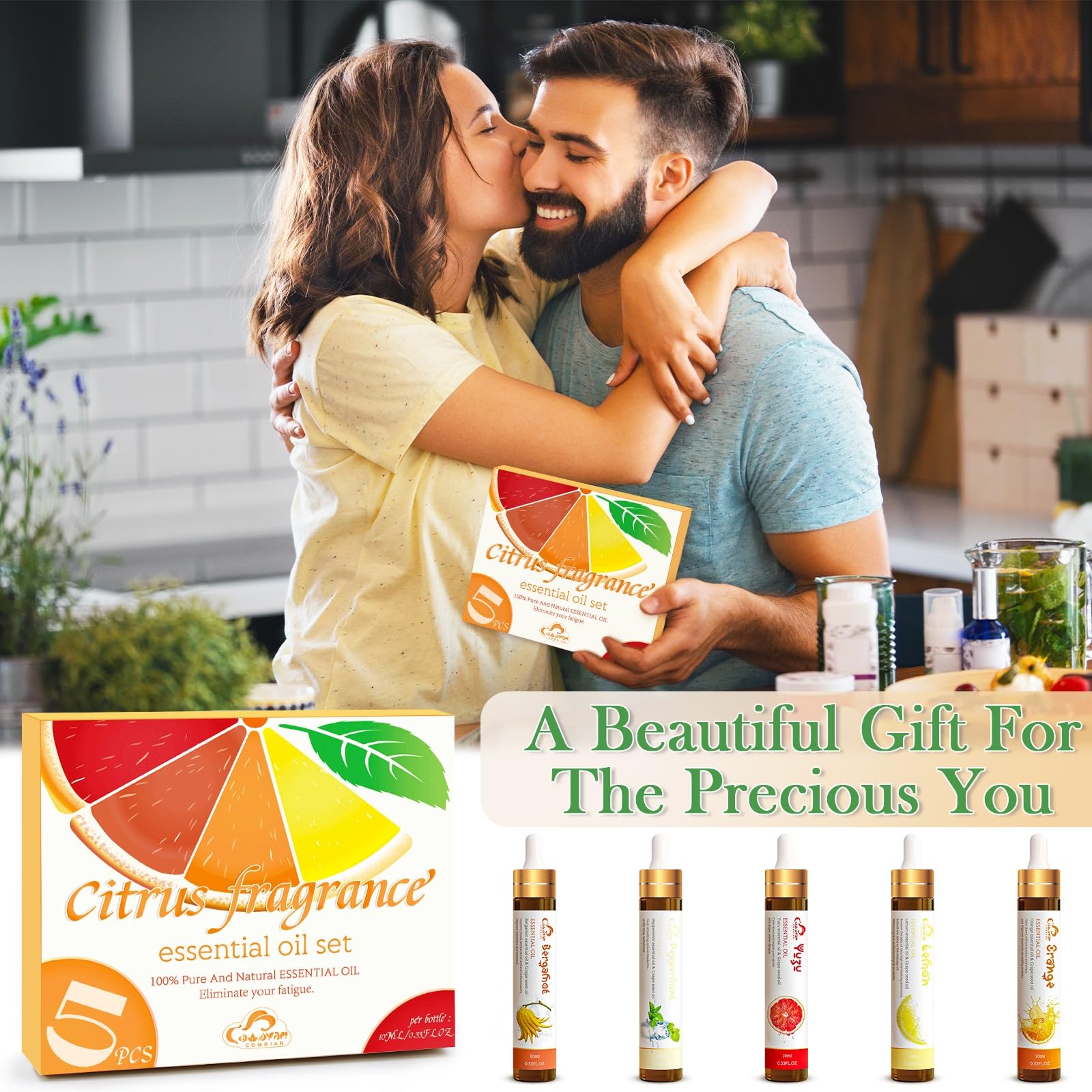 Elegant gift packaging for the 5-piece citrus essential oils set
