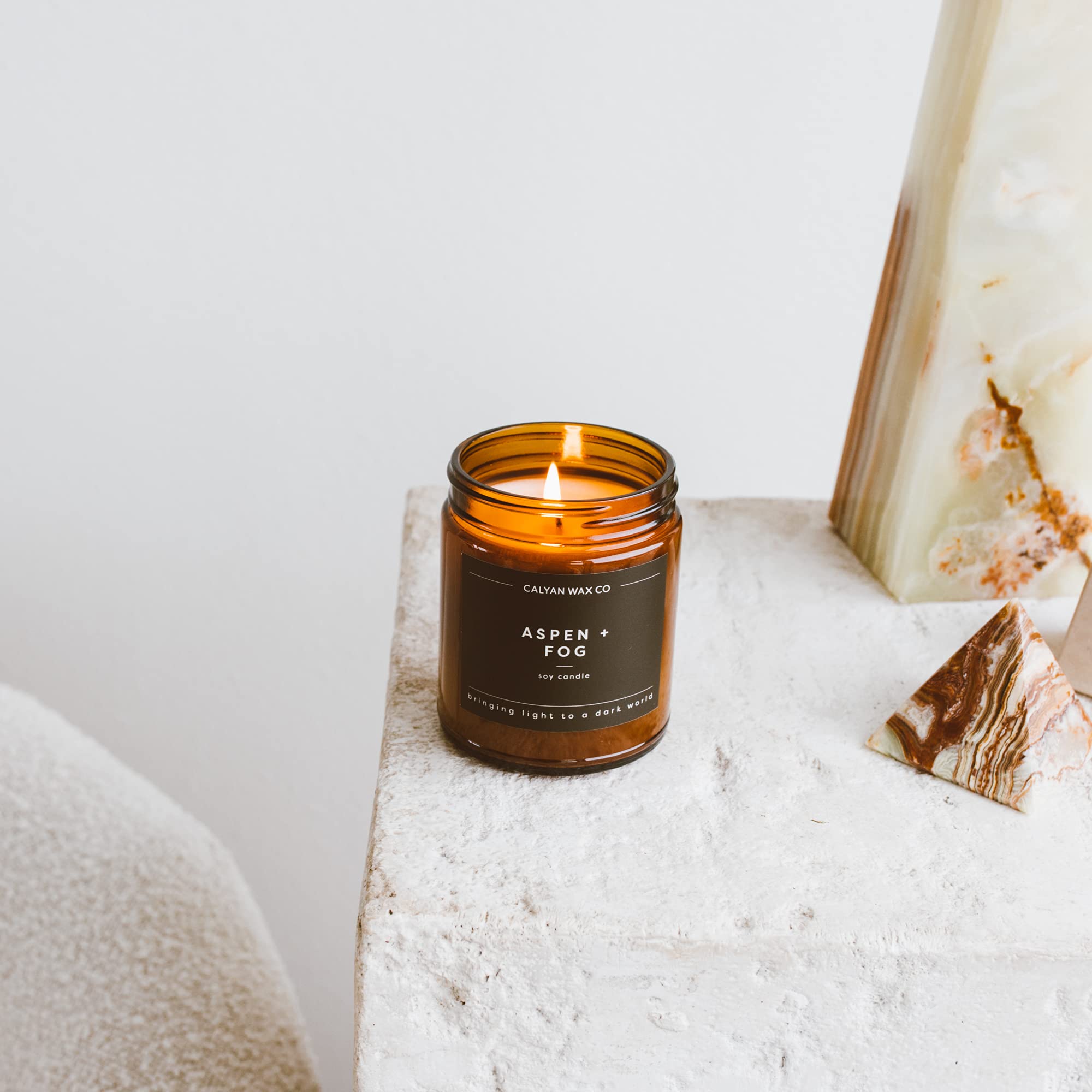 Gift-ready Aspen & Fog candle packaging