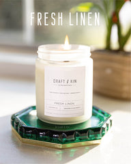 Gift-ready Fresh Linen candle in premium packaging