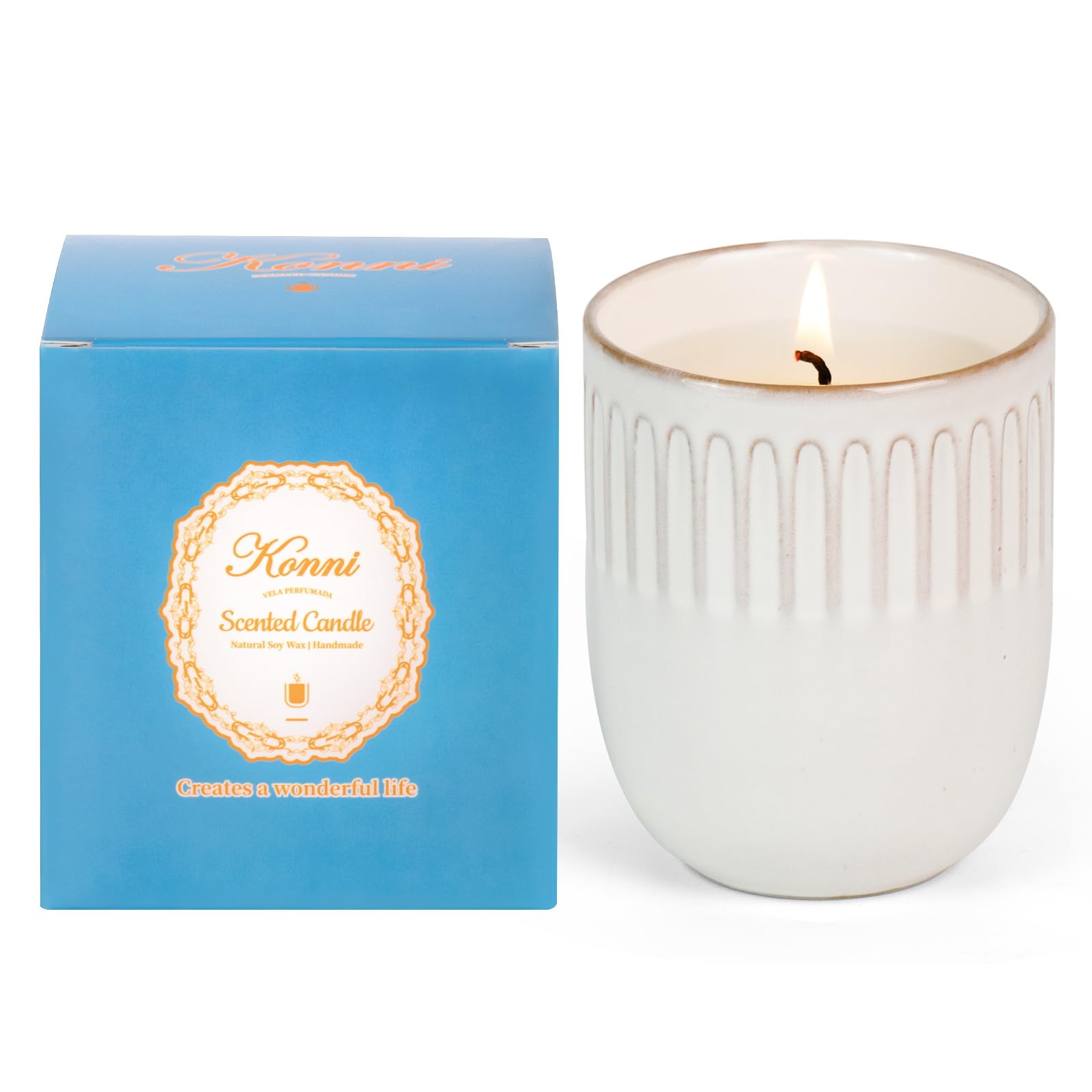 Gift-ready lavender candle in decorative packaging