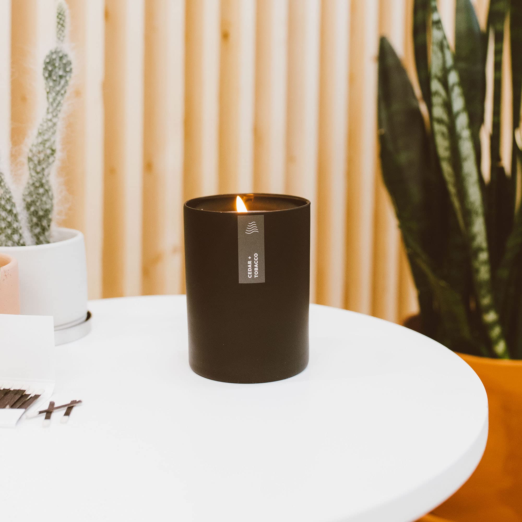 Gift-ready packaging for Calyan Wax Cedar & Tobacco candle