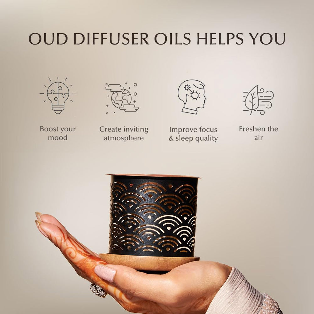 Gift set packaging with oud oils for diffuser