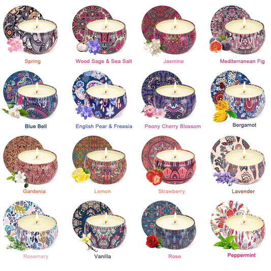 Candle tins with gift-wrap packaging for gifting