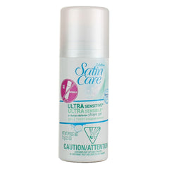 Applying Gillette Satin Care Ultra Sensitive gel for gentle glide.