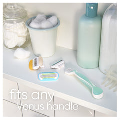 Gillette Venus blade teeth closeup emphasizing flexible guard for smooth movements.