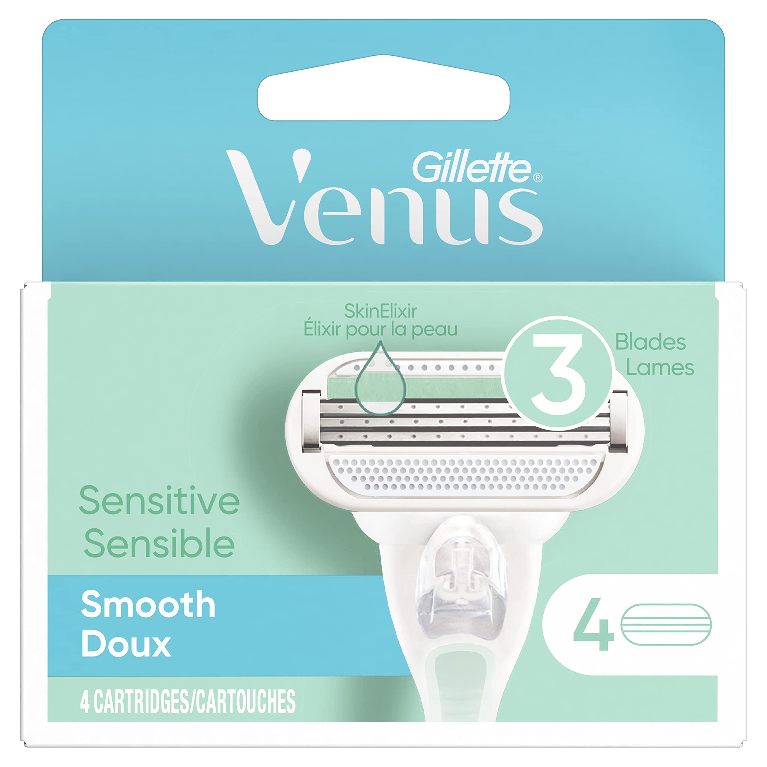 Gillette Venus Smooth Sensitive cartridges 4-count pack for a gentle daily shave.