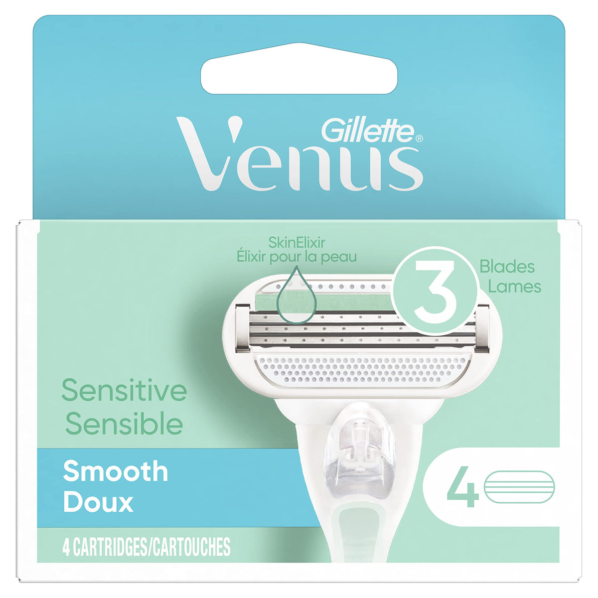 Gillette Venus Smooth Sensitive cartridges 4-count pack for a gentle daily shave.