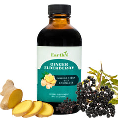 4 oz bottle of Ginger Elderberry Immune Syrup with Echinacea, Vitamin C and Honey