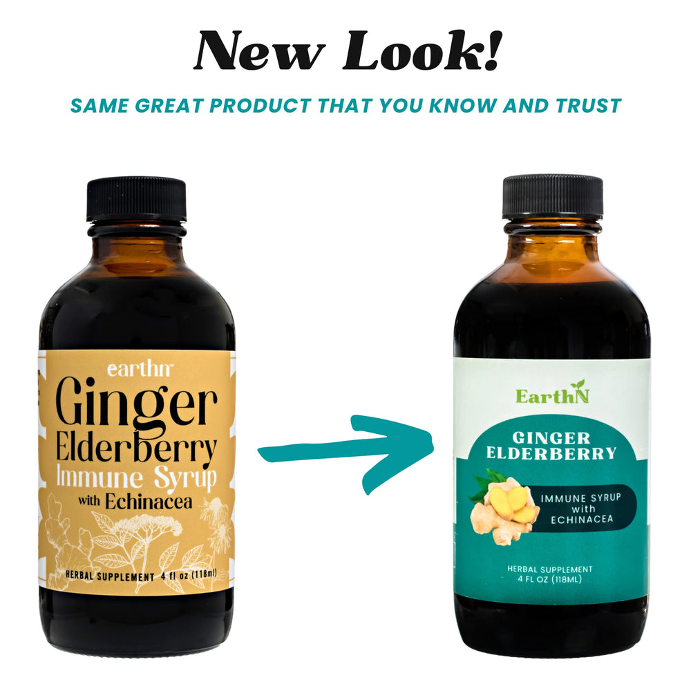 Label of Earthn Ginger Elderberry Immune Syrup highlighting organic ingredients