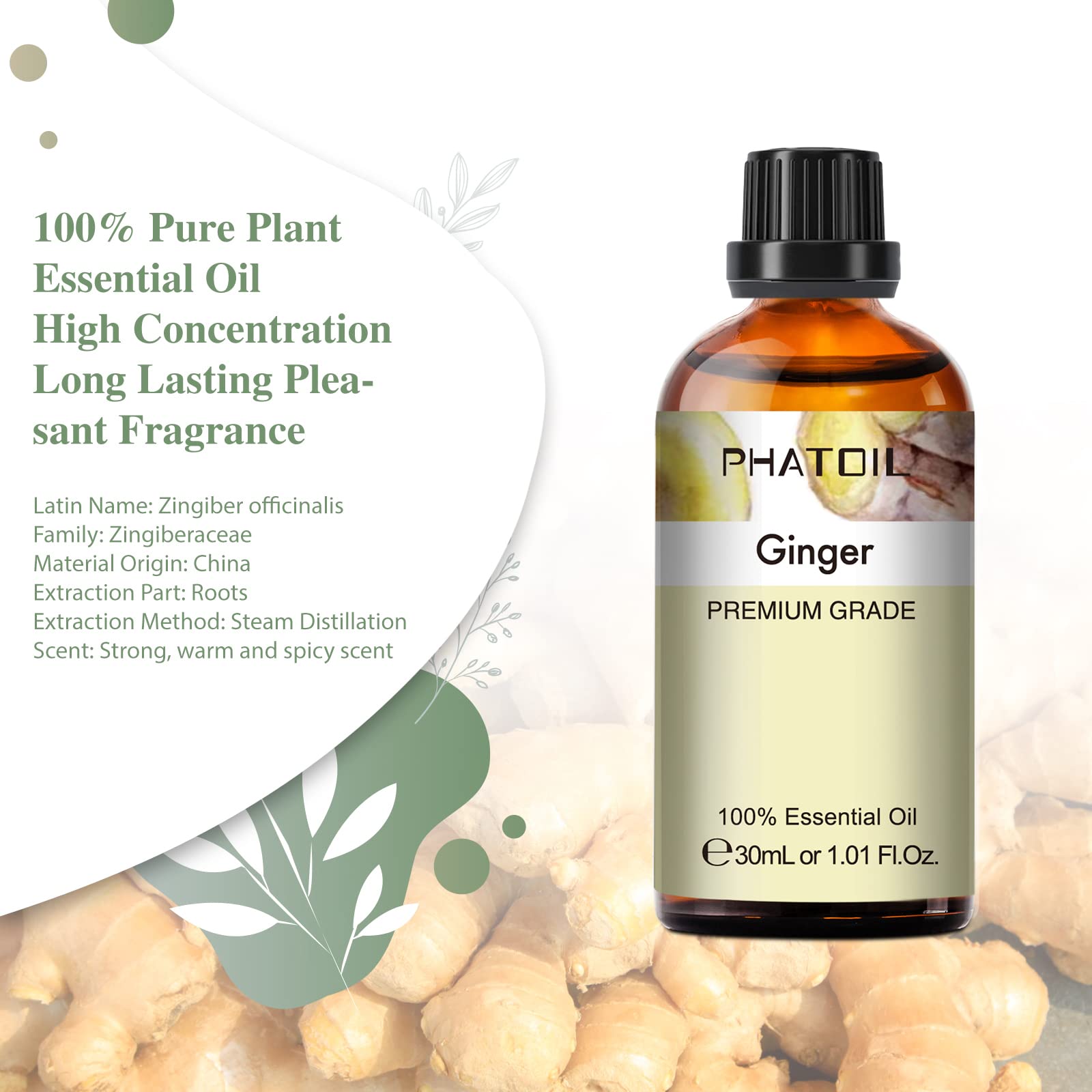 Ginger essential oil bottle with dropper close-up