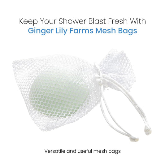 Mesh Bag for Shower Blast showing durable white mesh material