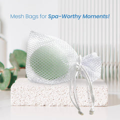 Shower bag holding bath bombs and oil shower steamers