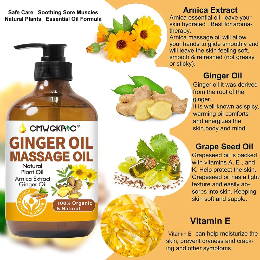 Ginger massage oil bottle ready for relaxation