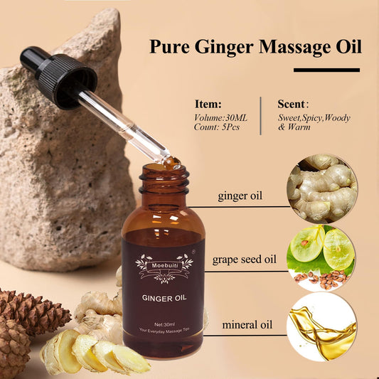 Close-up of pure ginger essential oil bottle