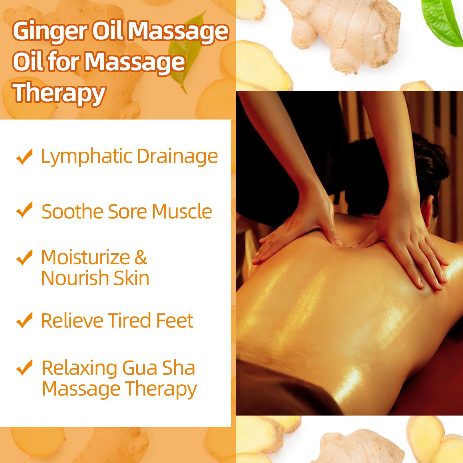 Ginger oil for lymphatic drainage being applied during massage