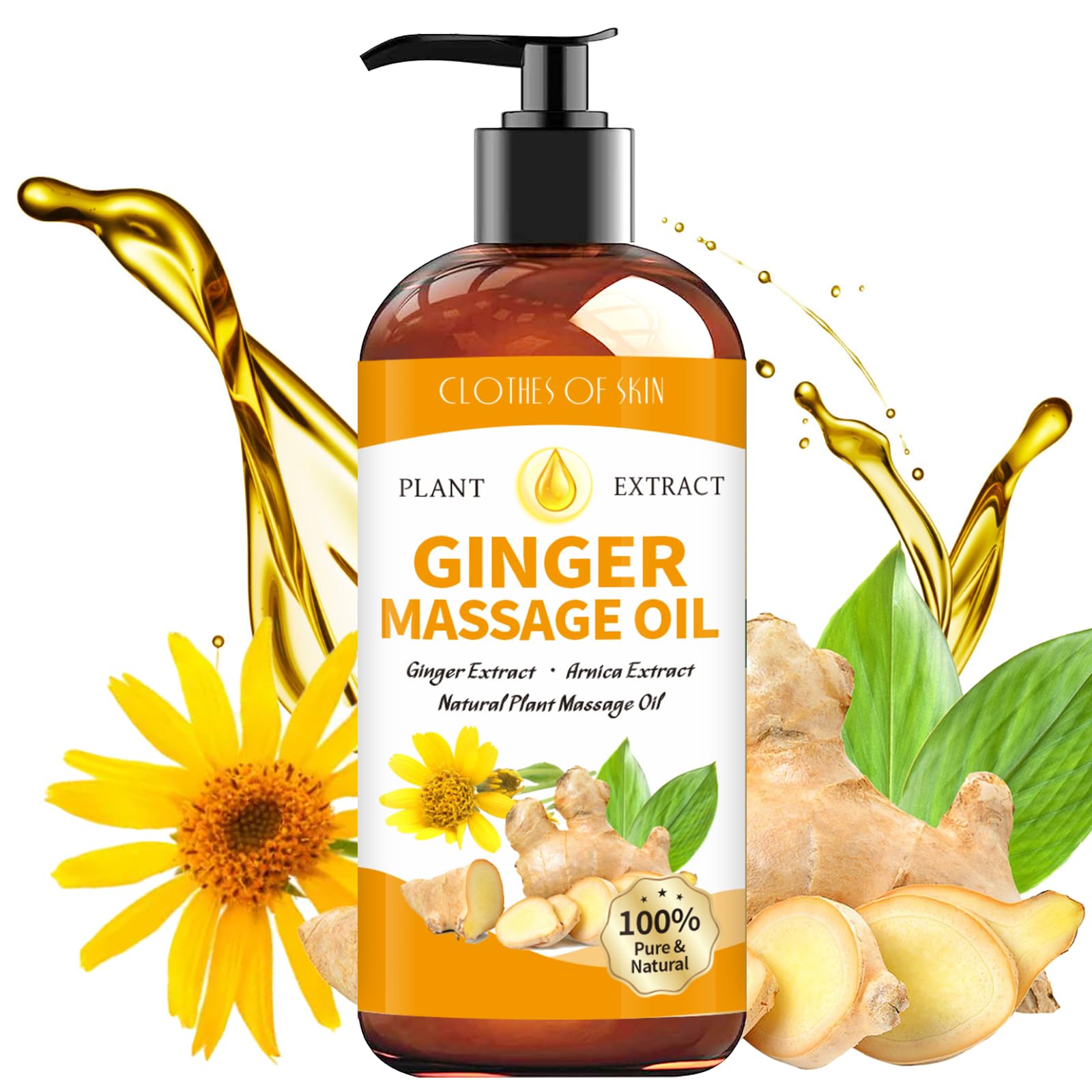 Ginger oil massage therapy bottle with warm glow