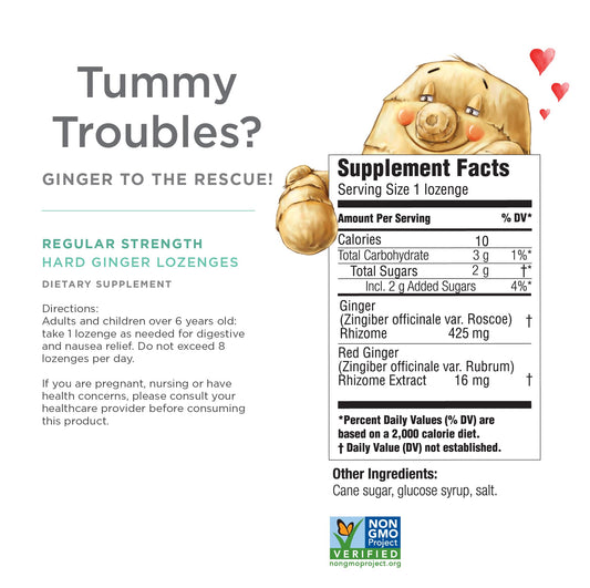 Close-up of Ginger Rescue Digestive Wellness Lozenges Regular Strength 425mg