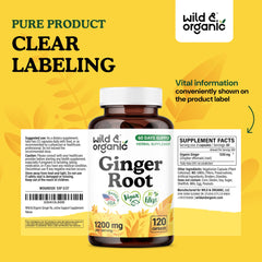 Supplement facts label for ginger root capsules