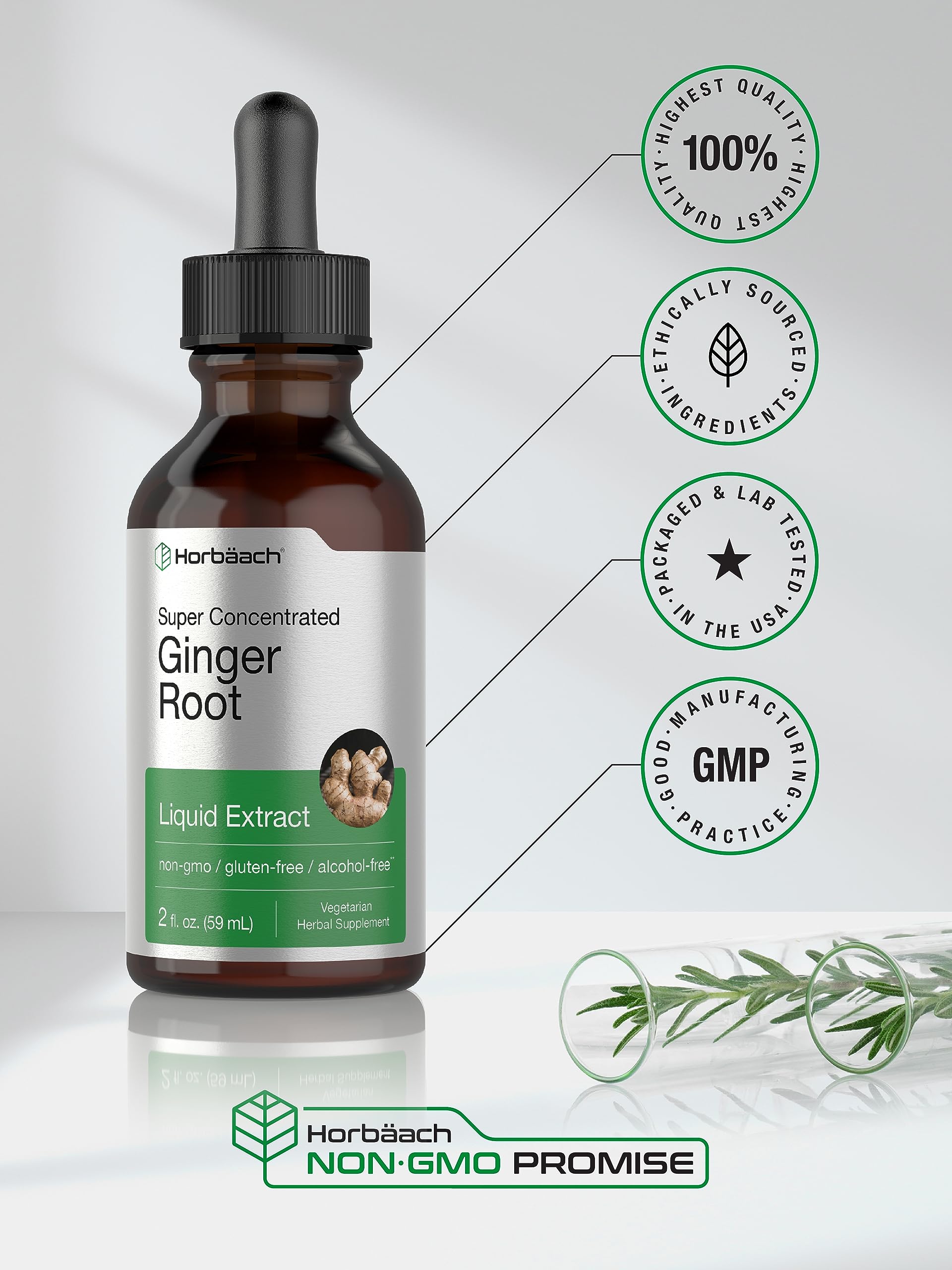 Dropper of ginger root liquid extract