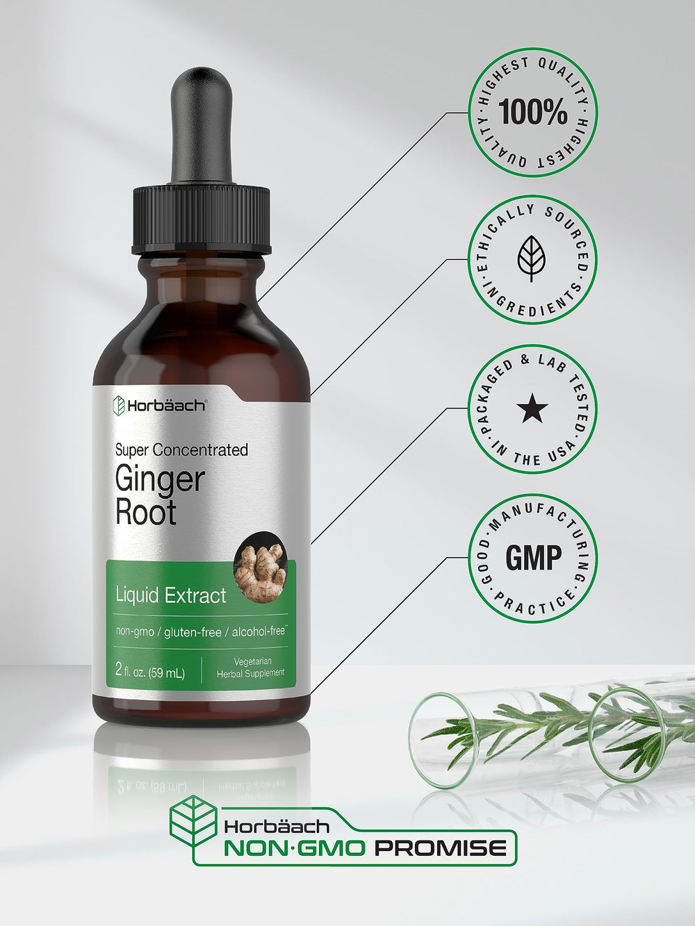 Dropper of ginger root liquid extract