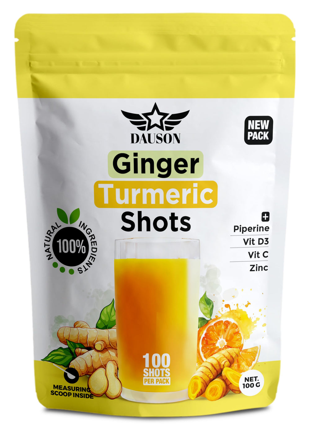 Ginger turmeric powder with piperine, vitamin C, D3 and zinc – 100 servings