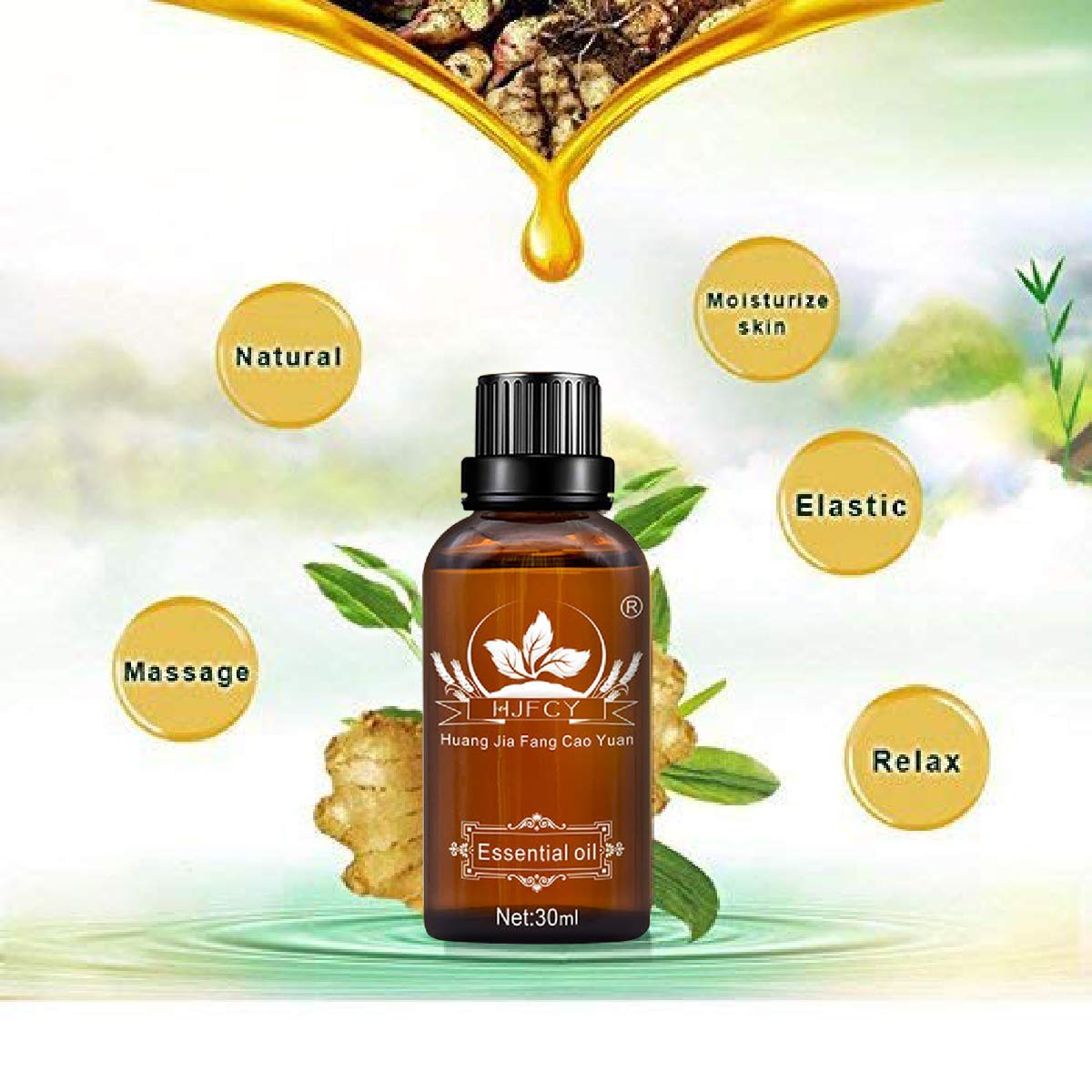 90ml Ginger Lymphatic Drainage Massage Oil bottle label close-up (3 of 8)