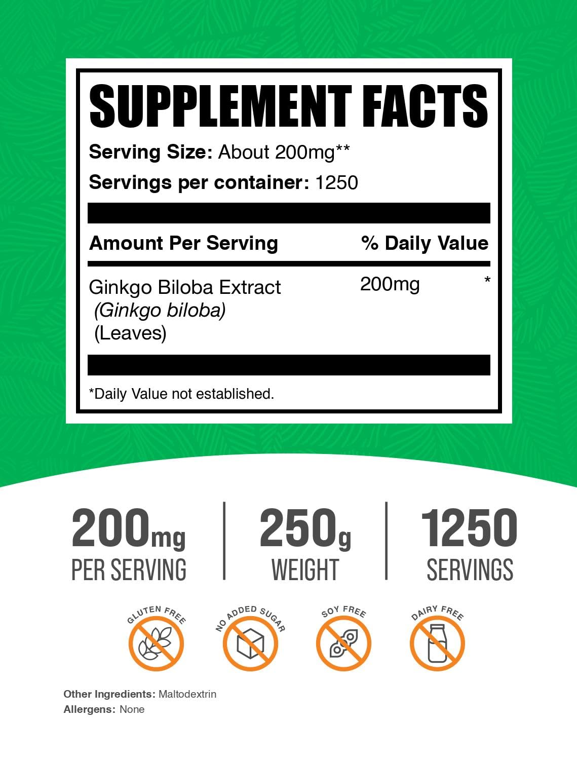 Ginkgo Biloba Extract Powder 250g with scoop and label