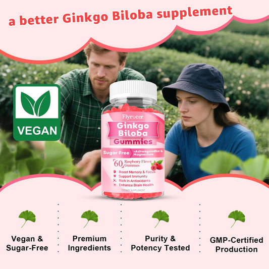 Bottle of Ginkgo Biloba Gummies with Raspberry flavor