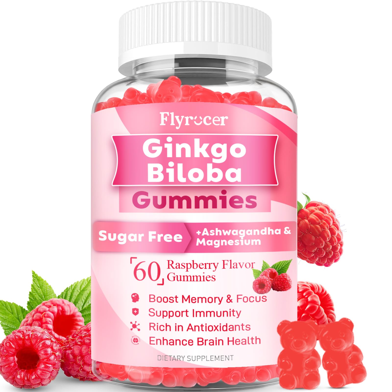 Ginkgo Biloba Gummies 300mg Raspberry flavor front view