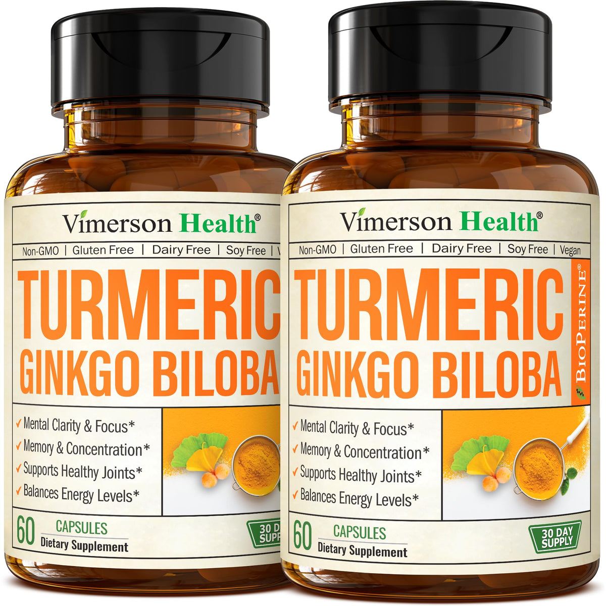 Ginkgo Biloba Turmeric supplement 2-pack front view