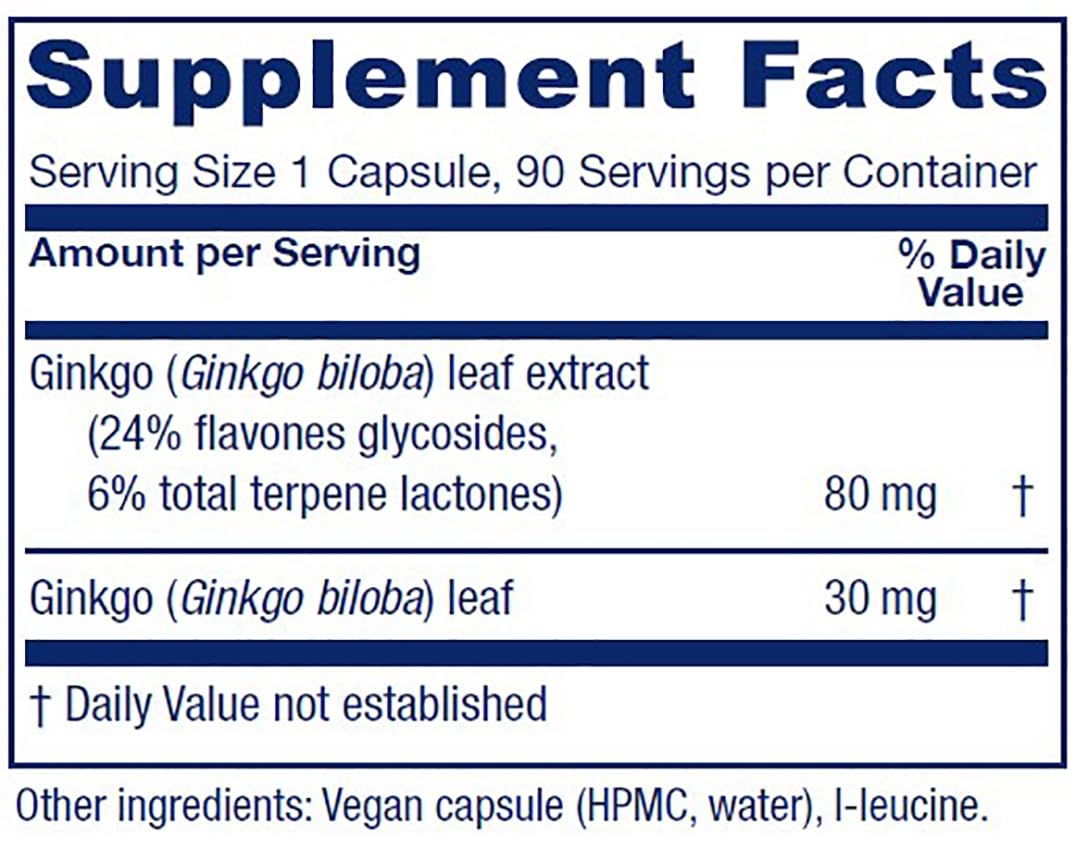 Close-up of ginkgo leaf extract label