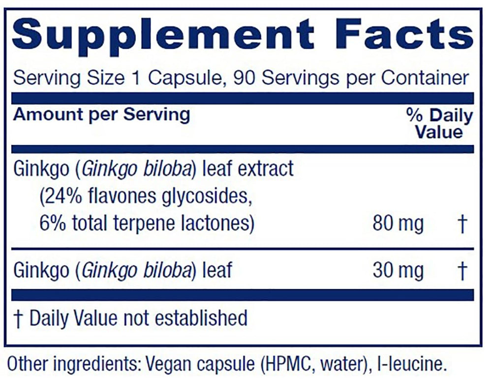 Close-up of ginkgo leaf extract label