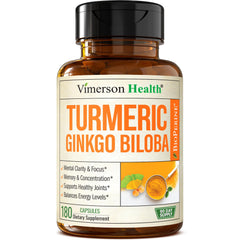 Ginkgo Biloba & Turmeric Curcumin supplement bottle