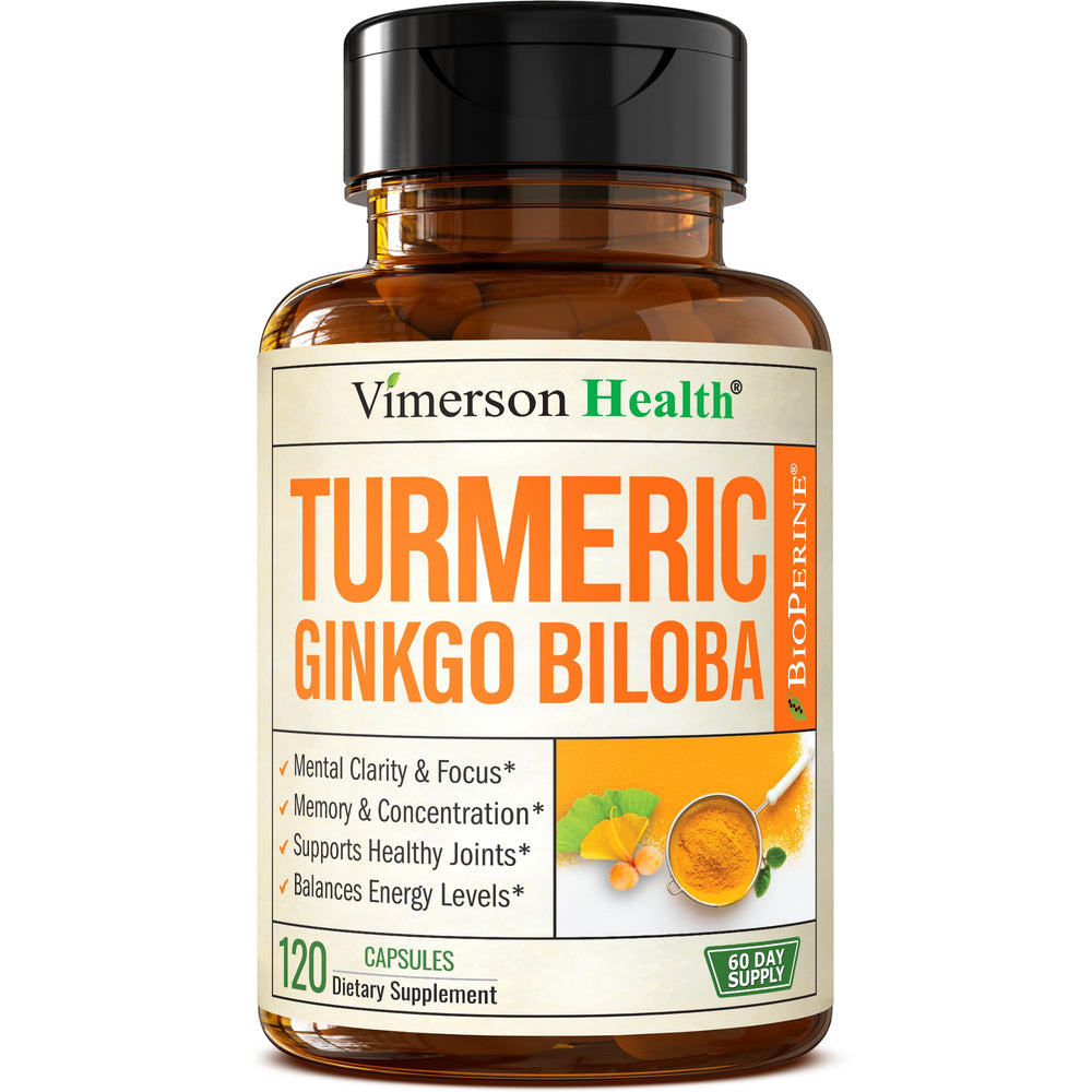 Hero image of Ginkgo Biloba and Turmeric Curcumin supplement with Black Pepper