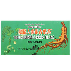 Close-up of Ginseng Ginkgo Biloba tea bags (20 per box)