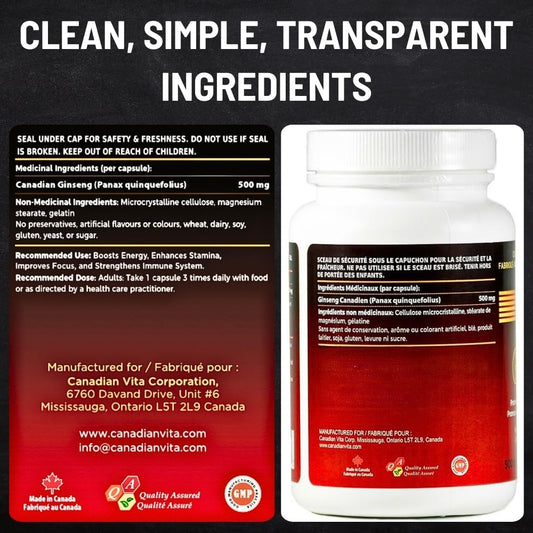 Close-up of ginseng root powder capsules (500mg)