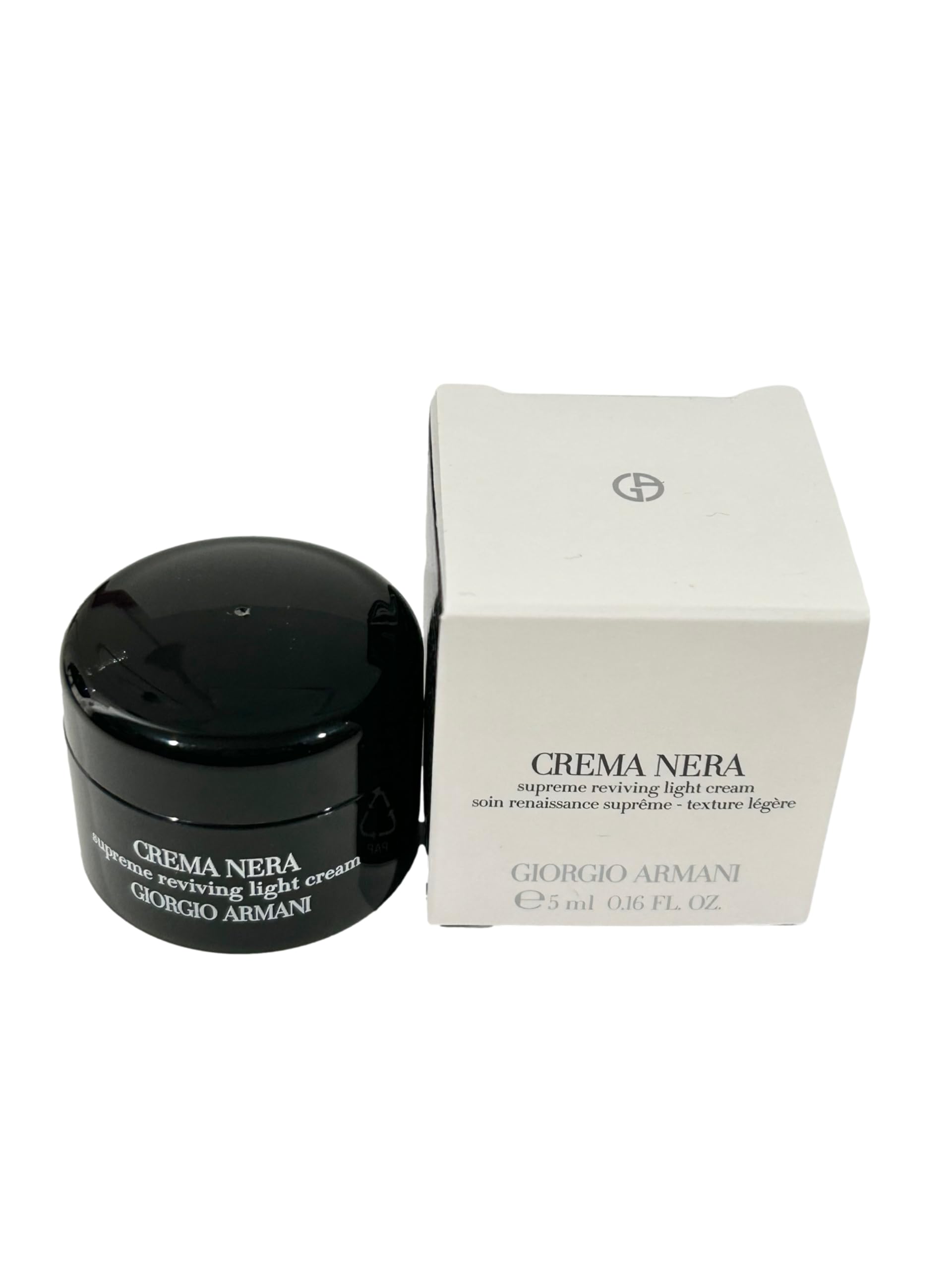 Giorgio Armani Supreme Reviving Light Cream label closeup highlights premium packaging.