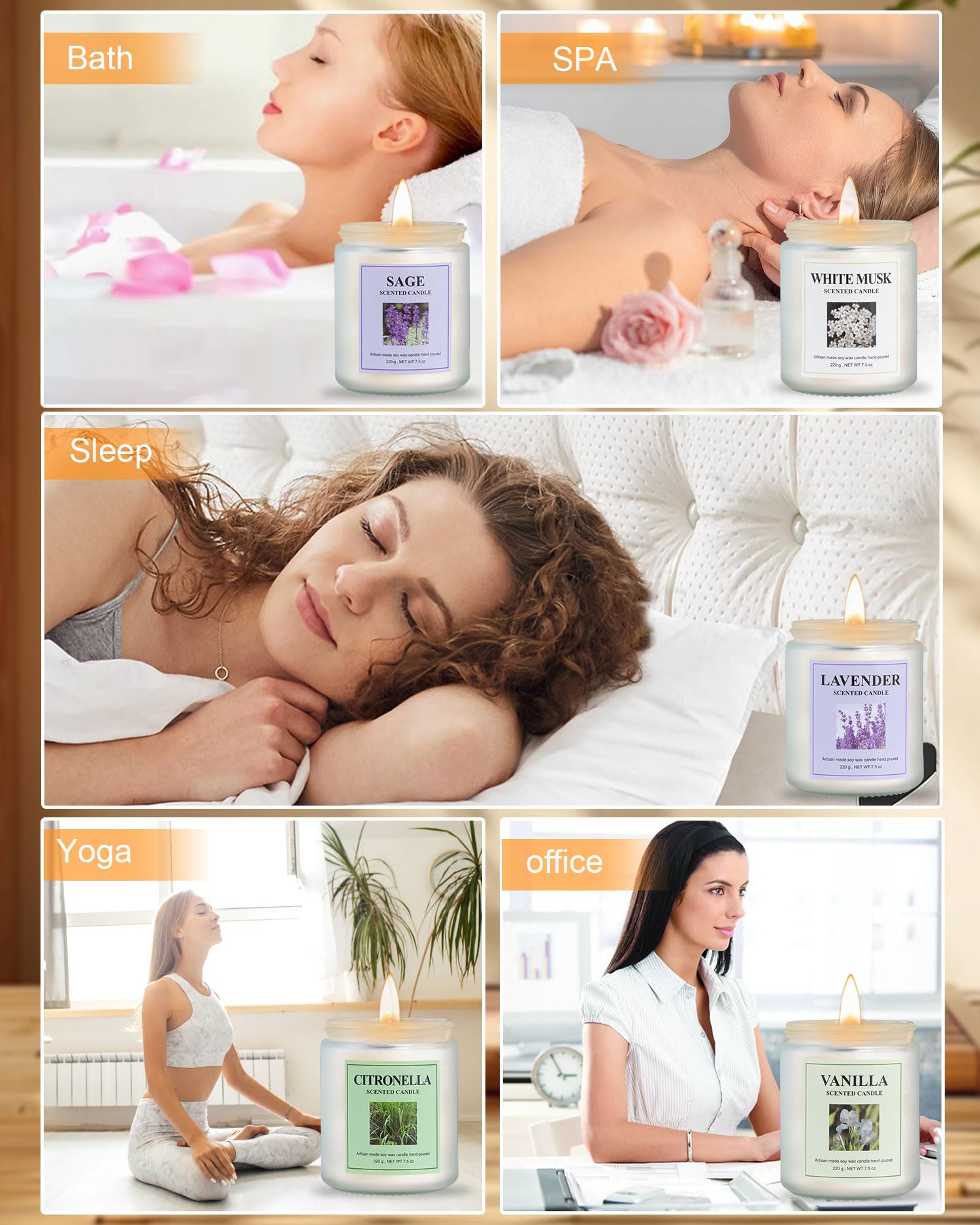 Natural soy wax citronella candle with lead-free wick