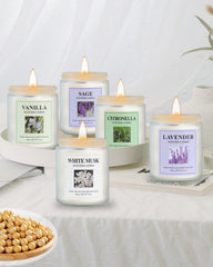 Sage candles providing bedroom ambiance with calm light